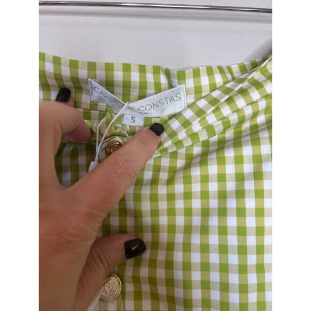 NWT Caroline Constas Lightweight Bubble Hem Mini Skirt Pistachio Gingham Size: S - Picture 6 of 8